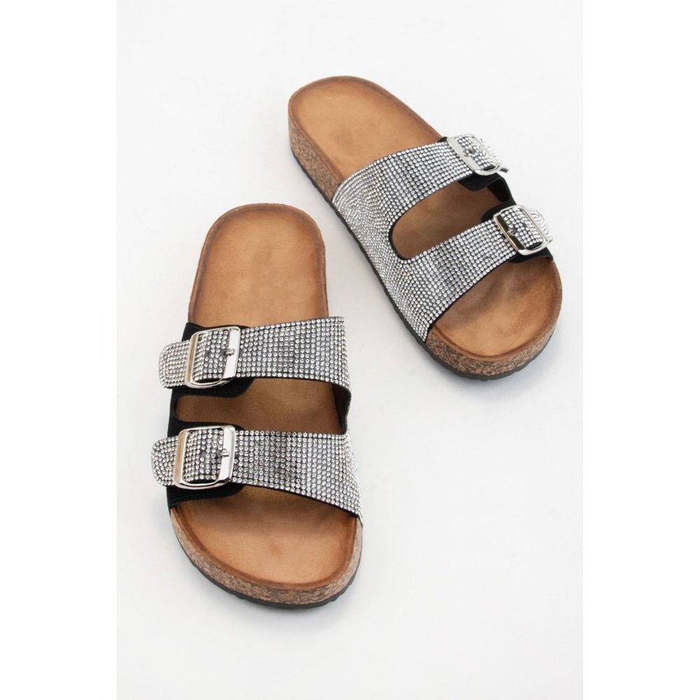 BERK-06 BEDAZZLED JEWELED SLIDE BLACK Size 9